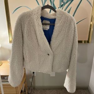 Anthropologie white faux fur cropped jacket